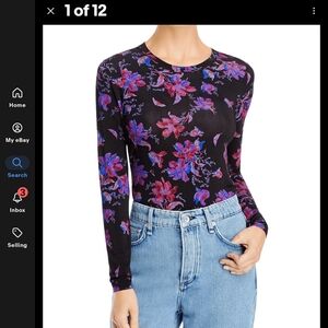 rag & bone Black and Pink Floral Blouse Very Stretchy Bust:16 In and 25 In. S